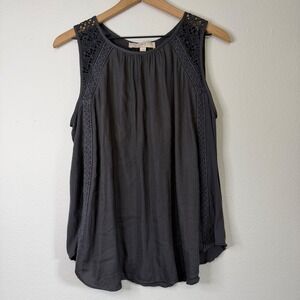 Loft - Charcoal Grey Sleeveless Blouse Crochet Trim Size Large